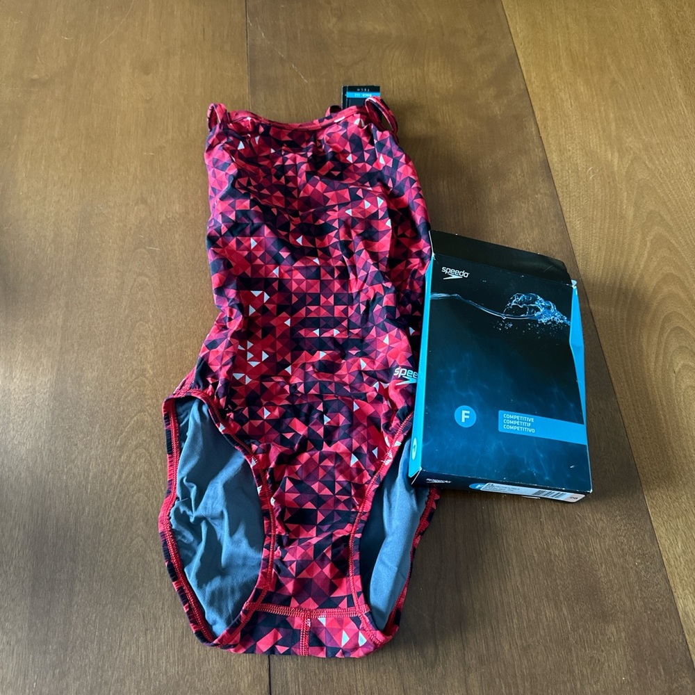 Speedo Red Geometric Swimsuit